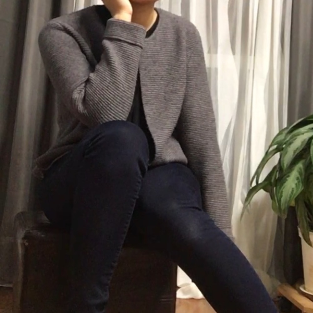 ELLE • Grey Ribbed Open Cardigan Size Large - Picture 6 of 7